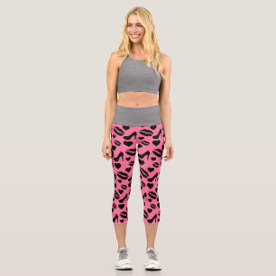 Black High Heels Kisses Lips Girly Makeup Hearts Capri Leggings