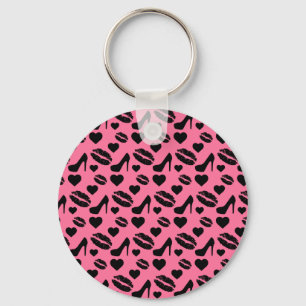 Black High Heels Kisses Lips Girly Makeup Hearts Key Ring