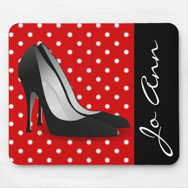 Black High Heels Red White Polka Dot Pattern Mouse Pad (Front)