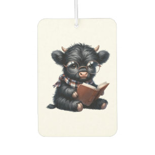 Black Highland Cow Reading A Book Car Air Freshener