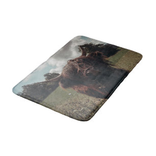 Black highland Scottish cow grazing vintage retro Bath Mat