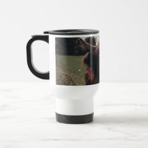 Black highland Scottish cow grazing vintage retro Travel Mug