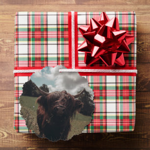 Black highland Scottish cow grazing vintage retro Tree Decoration Card