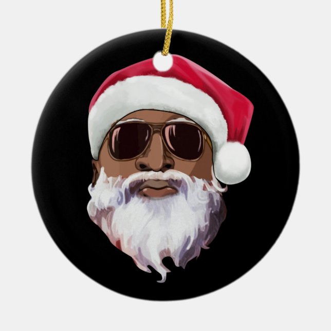 Black hip hop Santa Claus novelty African American Ceramic Tree Decoration (Front)