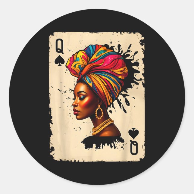 Black History African Melanin Queen Card Proud Gir Classic Round Sticker (Front)