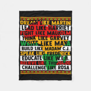 Black History Dream Like Leaders Women Men African Fleece Blanket