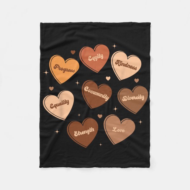 Black History Fists Diversity Equity Melanin Afric Fleece Blanket (Front)
