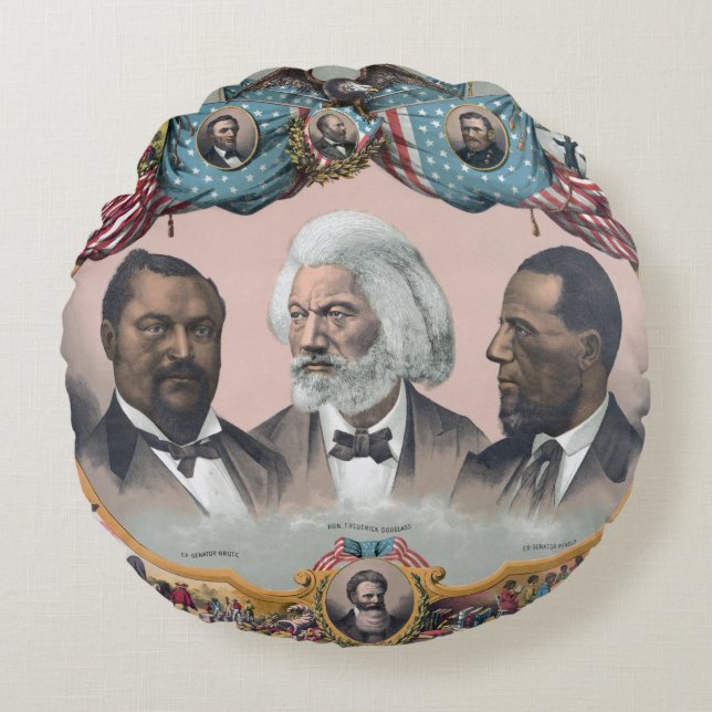 Black History Icons: With Frederick Douglass Round Cushion (Front)