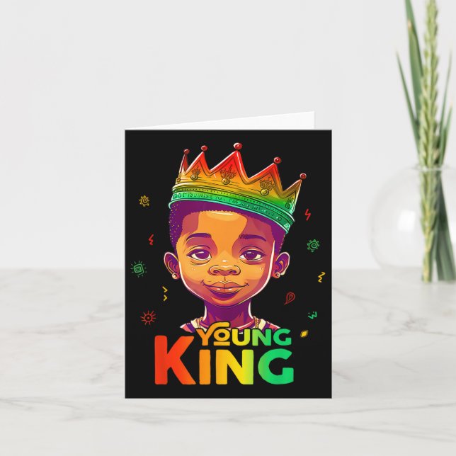 Black History Juneteenth Shirt For Young King Afro Card (Front)