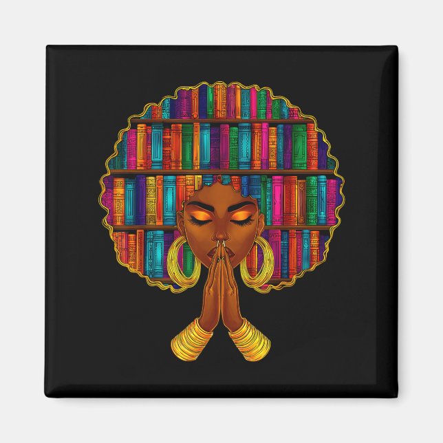 Black History Month Afro Book Illustration Magnet (Front)