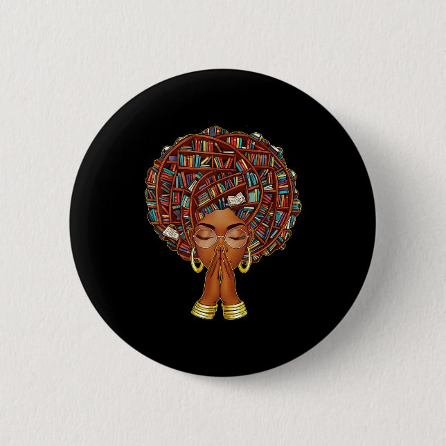 Black History Month Afro Book Lover Women Girls Li 6 Cm Round Badge (Front)
