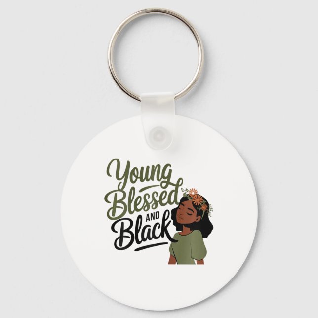 Black History Month Awareness Blessed Black Melani Key Ring (Front)