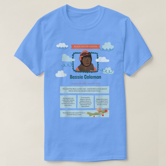 Black History Month Bessie Coleman Pilot  T-Shirt (Design Front)
