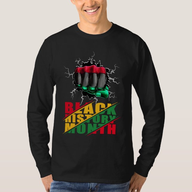 Black History Month BHM Afro Pride Hand Fist Black T-Shirt (Front)
