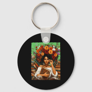 Black History Month Black Afro Girl Women Book Lov Key Ring