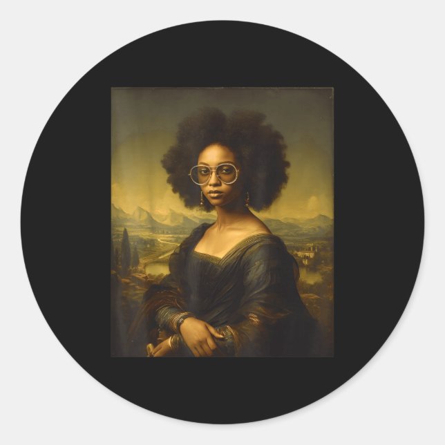 Black History Month Black Mona Lisa African Americ Classic Round Sticker (Front)