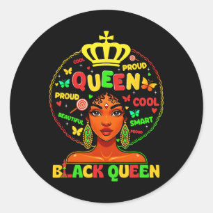 Black History Month Black Queen Afro Melanin Girl Classic Round Sticker