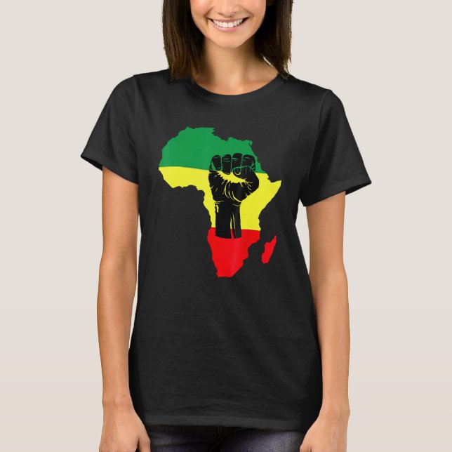 Black History Month Celebration African Map Fist T T-Shirt (Front)