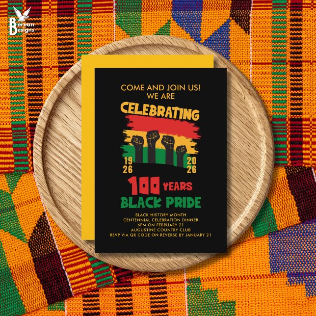 BLACK HISTORY MONTH Centennial Invitation (Black History Month Centennial flat card invitation to celebrate 100 years of Black pride)