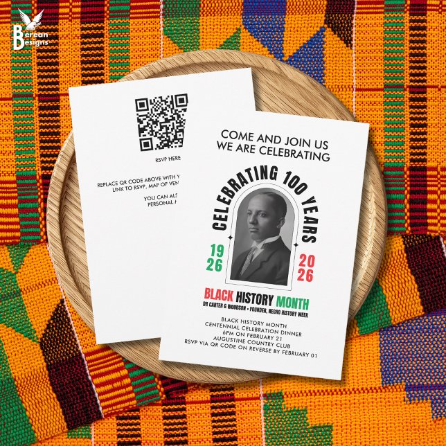BLACK HISTORY MONTH Centennial Woodson Dinner Invitation (Stylish BLACK HISTORY MONTH CENTENNIAL Dinner Invite BHM Centenary. Ideal for private or public use)