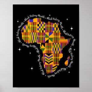 Black History Month Colorful Africa Map Kente Afri Poster