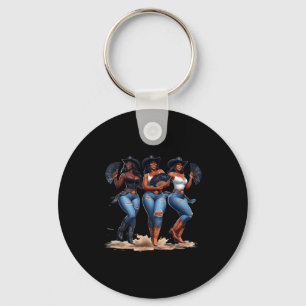 Black History Month Cowgirl Western Afro Black Wom Key Ring