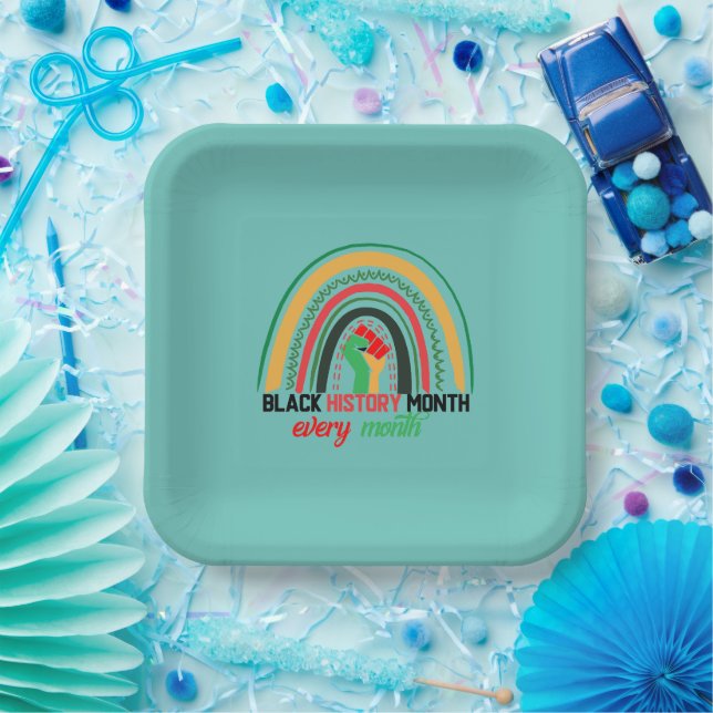 Black History Month Every Month Patriotic African  Paper Plate (Party)