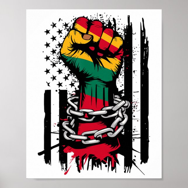 Black History Month Fist American Flag Juneteenth  Poster (Front)