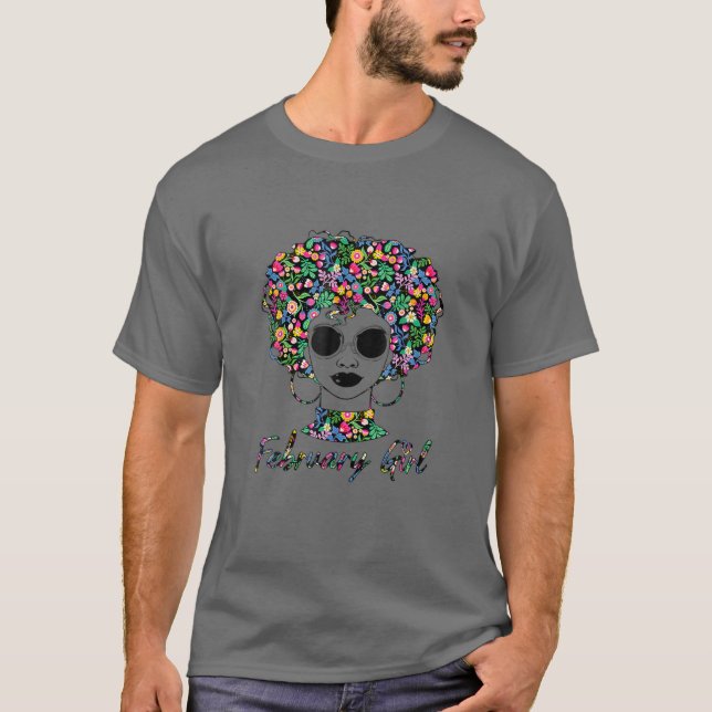 Black History Month Flower Afro Hair February Beat T-Shirt (Front)