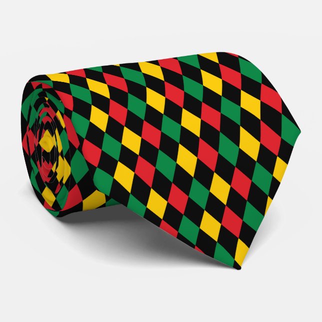 Black History Month Harlequin Diamond Pattern Tie (Rolled)