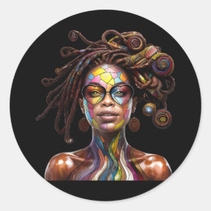 Black History Month Loc'd Hair Art Black Queen Afr Classic Round Sticker