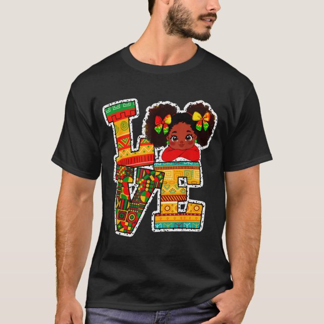 Black History Month Love Afro Toddler Girls Americ T-Shirt (Front)