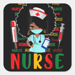 Black History Month Nurse Afro Girl Womens Day Gra Square Sticker