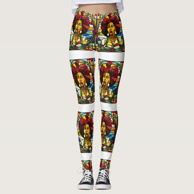 Black history month stained glass christian church leggings (Front)
