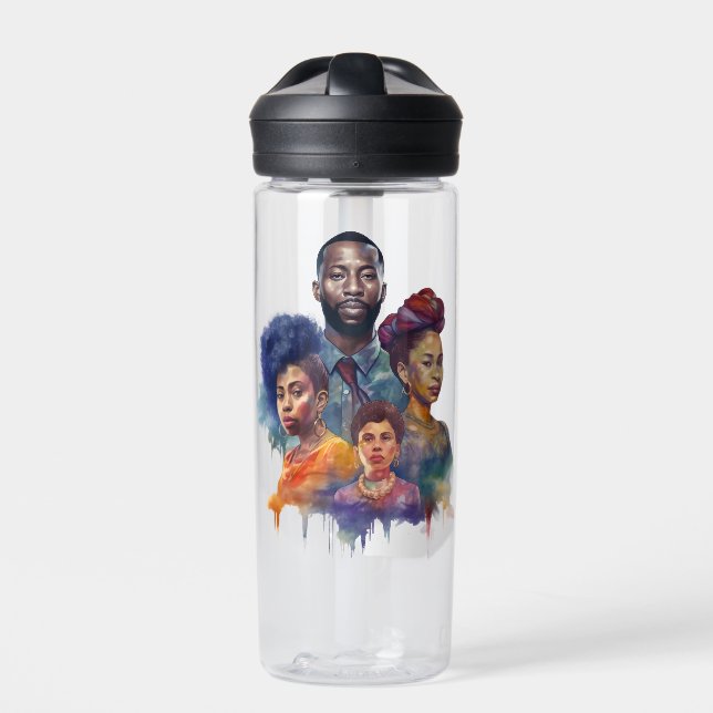 Black History Month Watercolor Afro Melanin Water Bottle (Front)