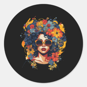 Black History T Shrits For Women Afro Flower Hair  Classic Round Sticker