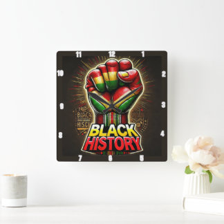  Black History Theme Empowering Symbolic Design Square Wall Clock