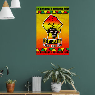 Black History with Africa Map and Fist on Grunge Poster