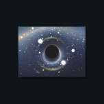 Black Hole Einstein Ring NASA Canvas Print<br><div class="desc">Simulated view of a black hole in front of the Large Magellanic Cloud. The ratio between the black hole Schwarzschild radius and the observer distance to it is 1:9. Of note is the gravitational lensing effect known as an Einstein ring, which produces a set of two fairly bright and large...</div>