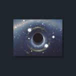 Black Hole Einstein Ring NASA Canvas Print<br><div class="desc">Simulated view of a black hole in front of the Large Magellanic Cloud. The ratio between the black hole Schwarzschild radius and the observer distance to it is 1:9. Of note is the gravitational lensing effect known as an Einstein ring, which produces a set of two fairly bright and large...</div>