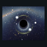 Black Hole Einstein Ring NASA Poster<br><div class="desc">Simulated view of a black hole in front of the Large Magellanic Cloud. The ratio between the black hole Schwarzschild radius and the observer distance to it is 1:9. Of note is the gravitational lensing effect known as an Einstein ring, which produces a set of two fairly bright and large...</div>