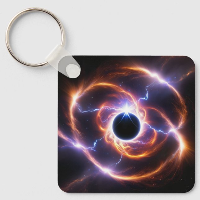 Black Hole with Plasma Flares and Lightening Key Ring (Front)