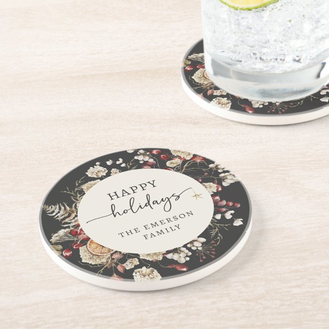 Black Holiday Coaster (Black Botanical Holiday Coasters
)