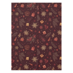 Black Holiday Watercolor Pine Berry Whimsical Tablecloth