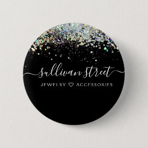 Black Holographic Glitter Business   6 Cm Round Badge