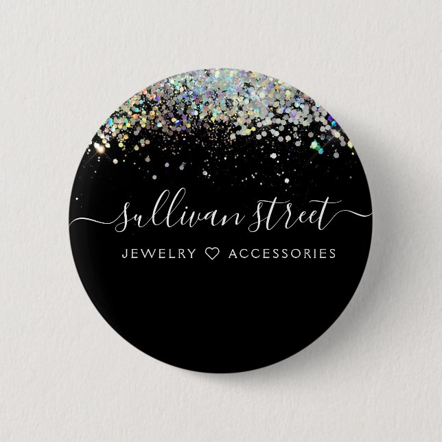 Black Holographic Glitter Business   6 Cm Round Badge (Front)