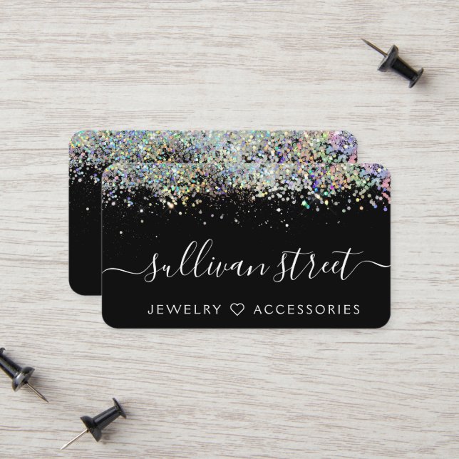 Black Holographic Glitter Business Card (Front/Back In Situ)