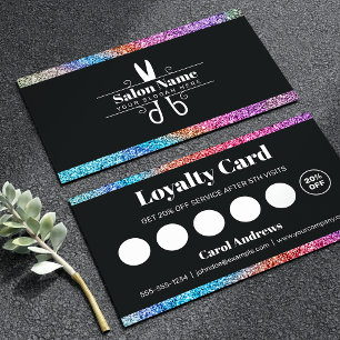 Black & Holographic Glitter Hair Salon Reward Loyalty Card