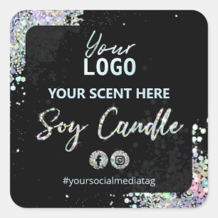 Black Holographic Glitter Soy Candle Labels