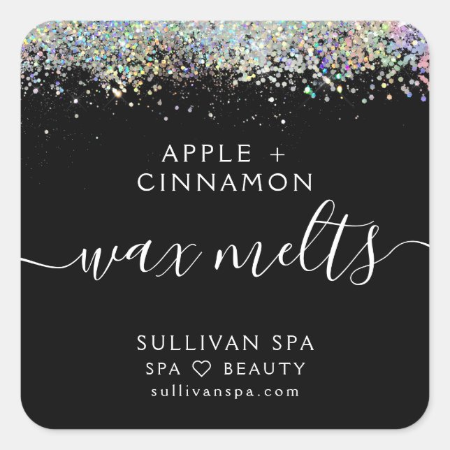 Black Holographic Glitter Wax Melts Label (Front)